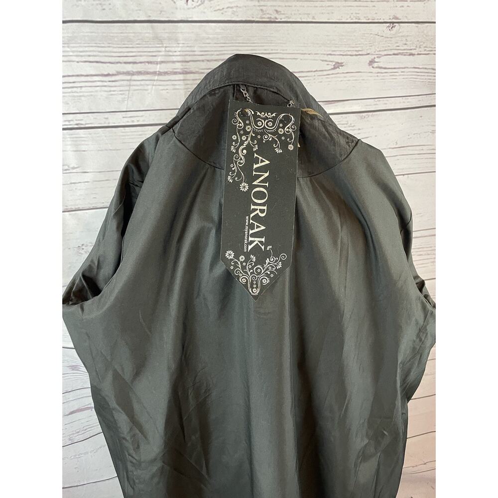 Women’s Black Anorak Jacket Stand Collar Hidden Hood Zip Front Lined Size M - Picture 6 of 8